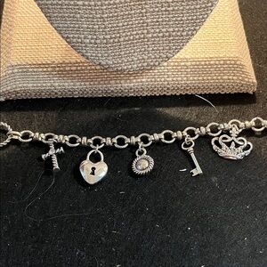 Silver Tone Charm Bracelet with Heart and Key
